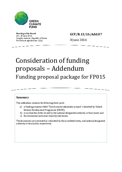 Document cover for Funding proposal package for FP015