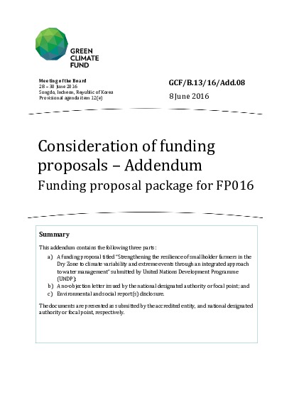 Document cover for Funding proposal package for FP016