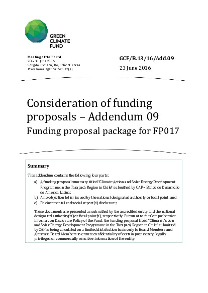 Document cover for Funding proposal package for FP017