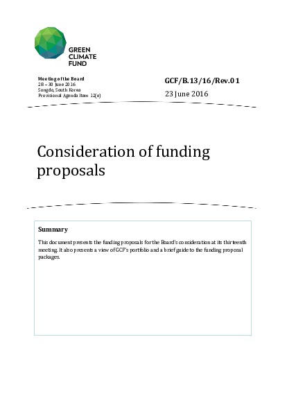 Document cover for Consideration of funding proposals