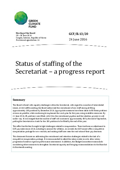 Document cover for Status of staffing of the Secretariat – a progress report