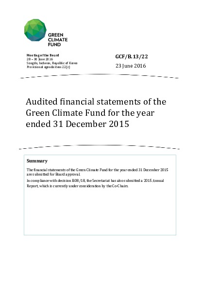 Document cover for Audited financial statements of the Green Climate Fund for the year ended 31 December 2015