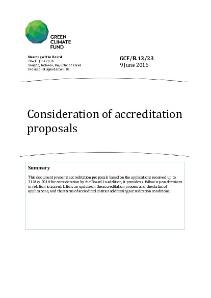 Document cover for Consideration of accreditation proposals