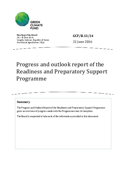 Document cover for Progress and outlook report of the Readiness and Preparatory Support Programme