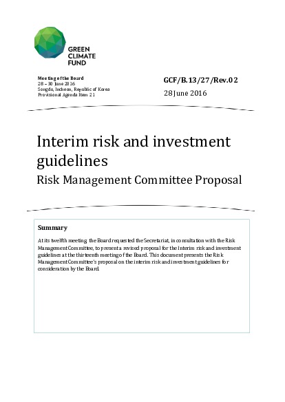 Download Interim risk and investment guidelines: Risk Management Committee Proposal Document cover for Interim risk and investment guidelines: Risk Management Committee Proposal