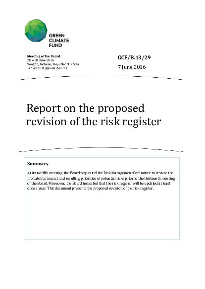 Document cover for Report on the proposed revision of the risk register