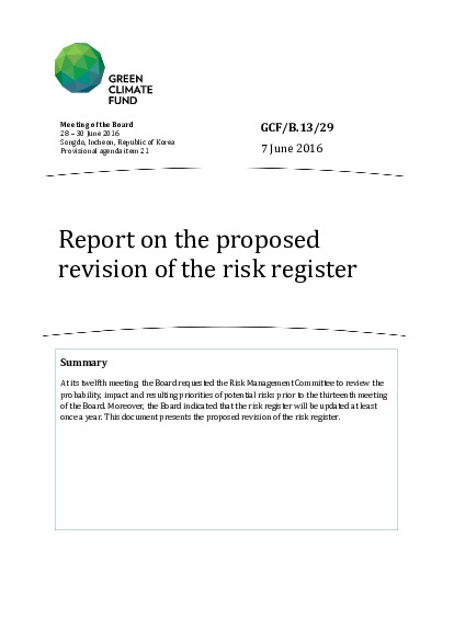 Download Report on the proposed revision of the risk register Document cover for Report on the proposed revision of the risk register