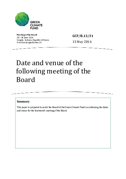 Download Date and venue of the following meeting of the Board Document cover for Date and venue of the following meeting of the Board