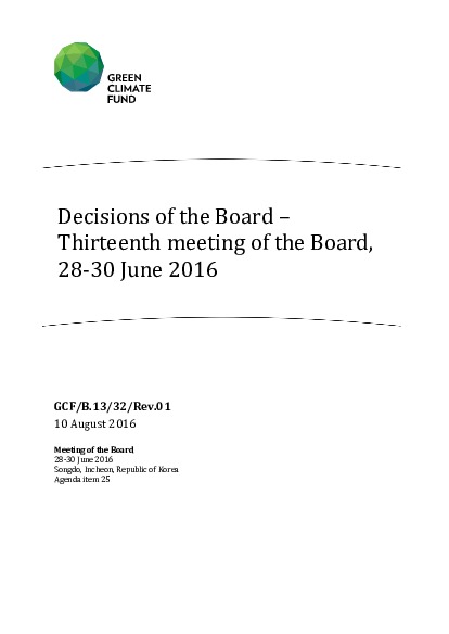 Document cover for Decisions of the Board – thirteenth meeting of the Board, 28-30 June 2016