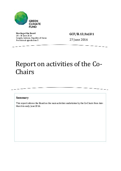 Document cover for Report on activities of the Co-Chairs
