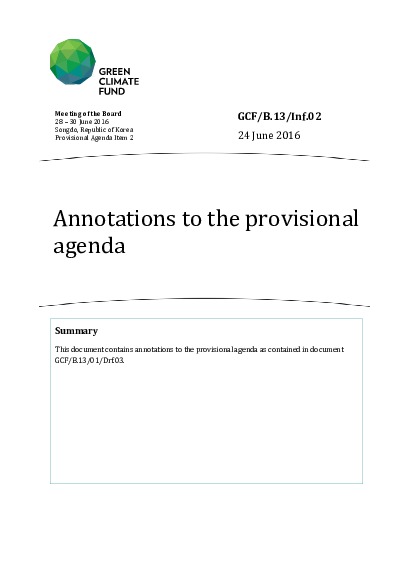 Document cover for Annotations to the provisional agenda