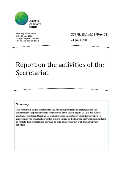 Document cover for Revised report on the activities of the Secretariat