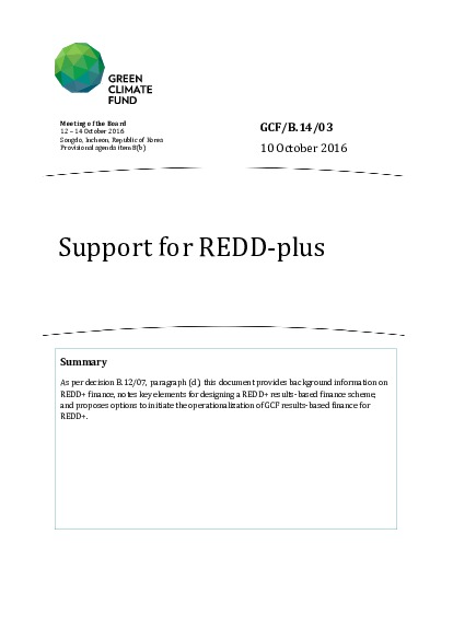 Document cover for Support for REDD-plus