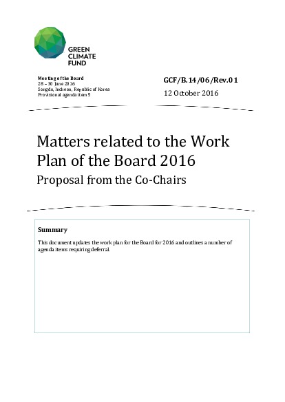 Document cover for Matters related to the Work Plan of the Board 2016: Proposal from the Co-Chairs