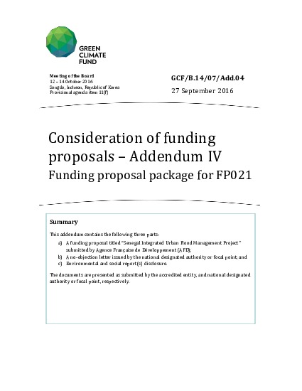 Document cover for Funding proposal package for FP021