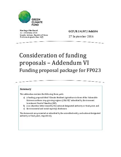 Document cover for Funding proposal package for FP023