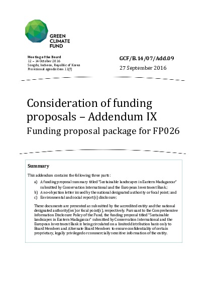 Document cover for Funding proposal package for FP026