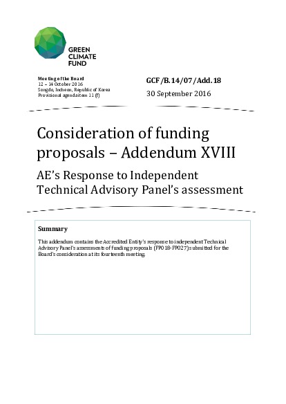 Document cover for Consideration of funding proposals - AE’s Response to Independent Technical Advisory Panel’s assessment