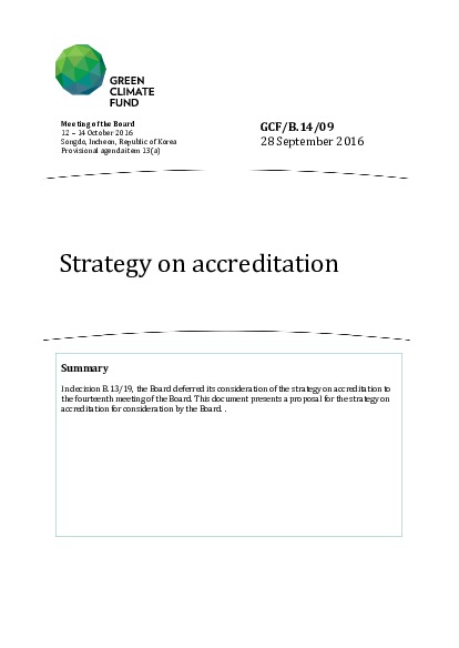 Document cover for Strategy on accreditation
