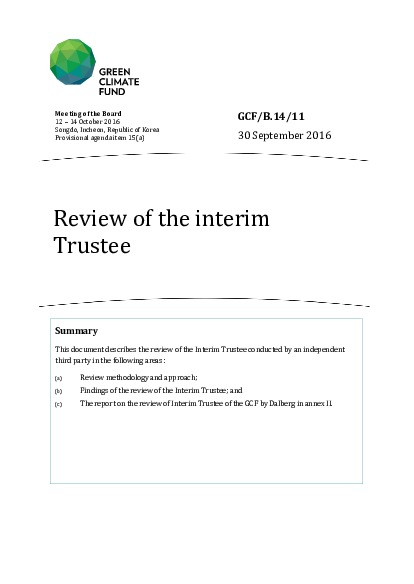 Document cover for Review of the interim Trustee