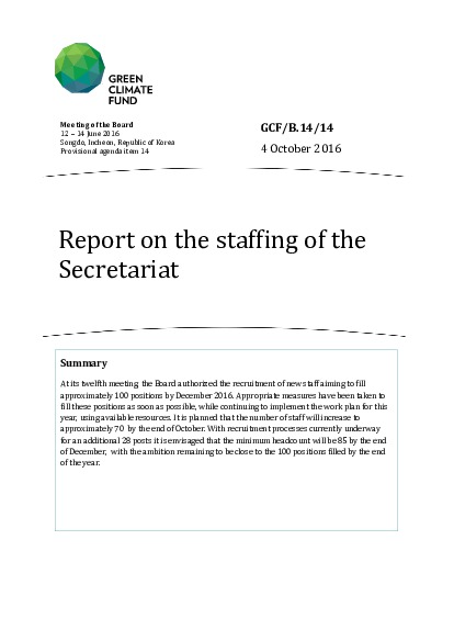 Document cover for Report on the staffing of the Secretariat