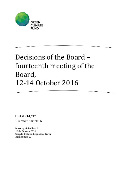 Download Decisions of the Board – fourteenth meeting of the Board, 12-14 October 2016 Document cover for Decisions of the Board – fourteenth meeting of the Board, 12-14 October 2016