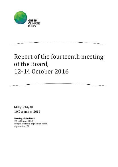 Document cover for Report of the fourteenth meeting of the Board, 12-14 October 2016
