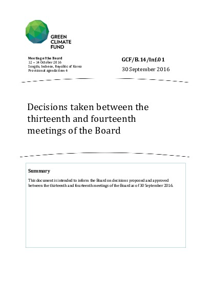 Download Decisions taken between the thirteenth and fourteenth meetings of the Board Document cover for Decisions taken between the thirteenth and fourteenth meetings of the Board