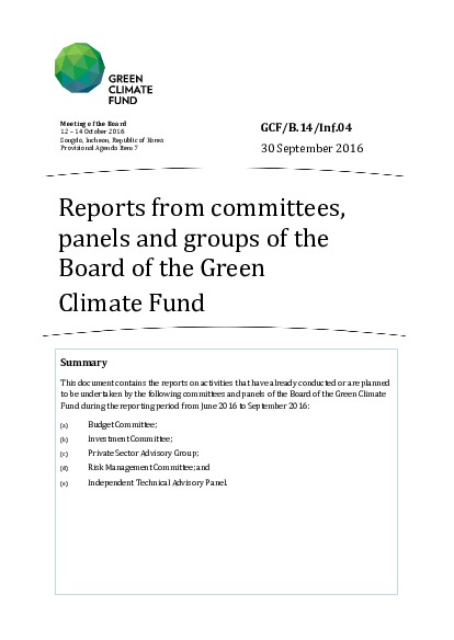 Download Reports from committees, panels and groups of the Board of the Green Climate Fund Document cover for Reports from committees, panels and groups of the Board of the Green Climate Fund