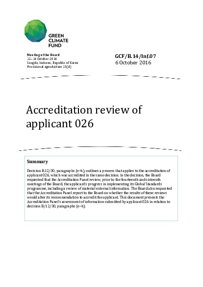 Document cover for Accreditation review of applicant 026