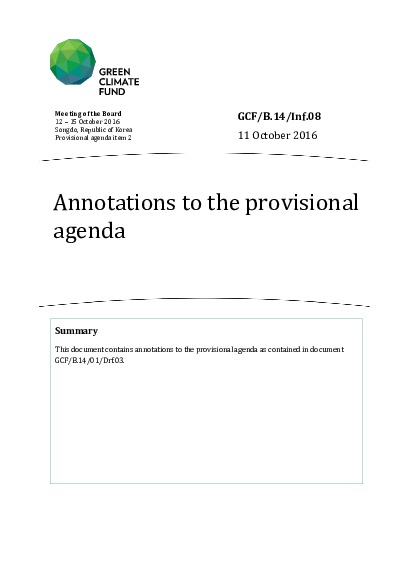 Document cover for Annotations to the provisional agenda