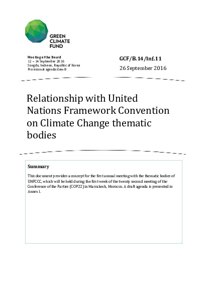 Download Relationship with United Nations Framework Convention on Climate Change thematic bodies Document cover for Relationship with United Nations Framework Convention on Climate Change thematic bodies
