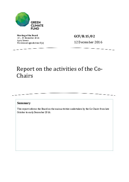 Document cover for Report on the activities of the Co-Chairs