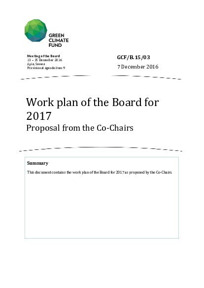 Document cover for Draft Work Plan of the Board for 2017