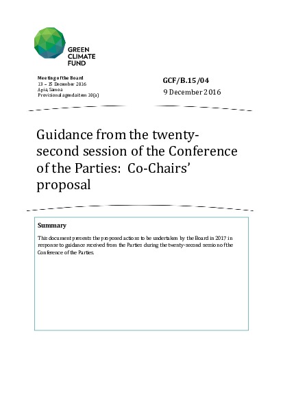 Document cover for Guidance from the twenty-second session of the Conference of the Parties: Co-Chairs’ proposal