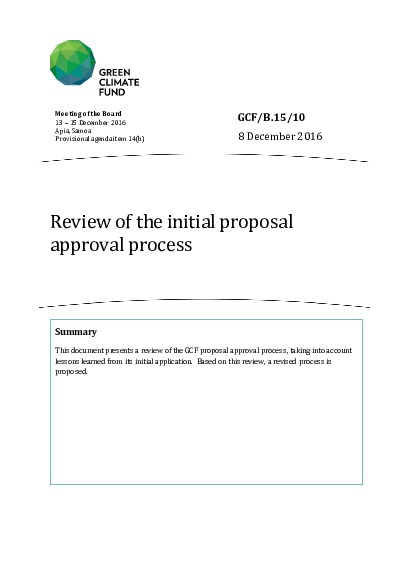 Document cover for Review of the initial proposal approval process