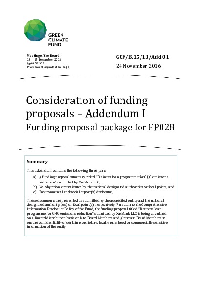 Document cover for Funding proposal summary package for FP028
