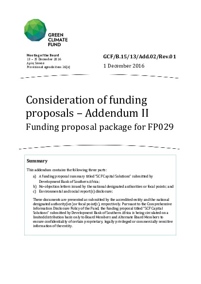 Document cover for Funding proposal summary package for FP029
