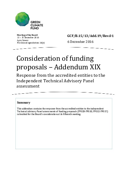 Download Consideration of funding proposals: Response from the accredited entities to the Independent Technical Advisory Panel assessment Document cover for Consideration of funding proposals: Response from the accredited entities to the Independent Technical Advisory Panel assessment