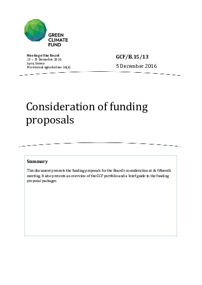 Document cover for Consideration of funding proposals