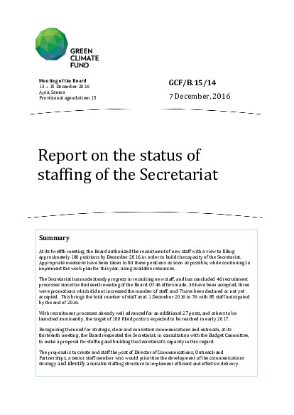 Document cover for Staffing of the Secretariat