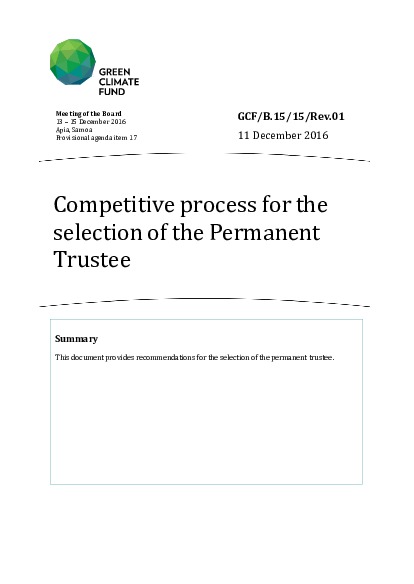 Document cover for Competitive process for the selection of the Permanent Trustee