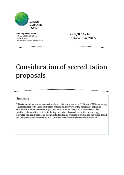 Document cover for Consideration of accreditation proposals