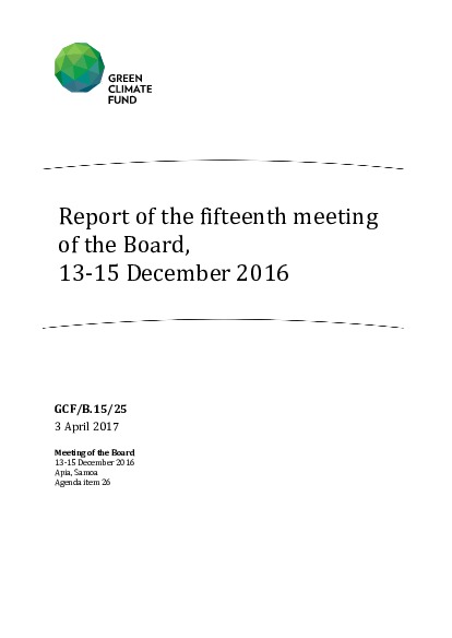 Document cover for Report of the fifteenth meeting of the Board, 13-15 December 2016