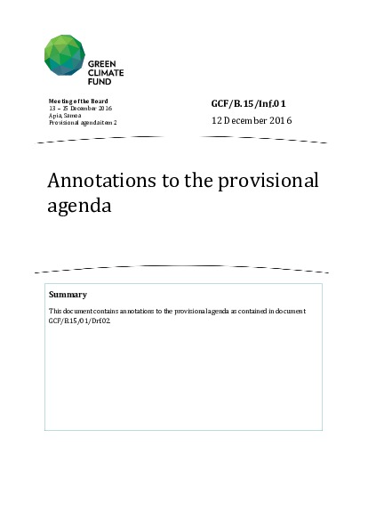 Document cover for Annotations to the provisional agenda