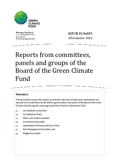 Document cover for Reports from committees, panels and groups