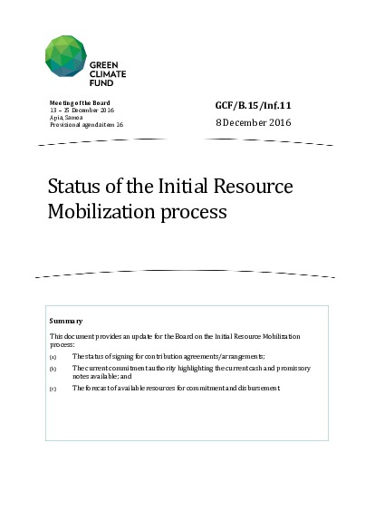 Download Status of the Initial Resource Mobilization process Document cover for Status of the Initial Resource Mobilization process