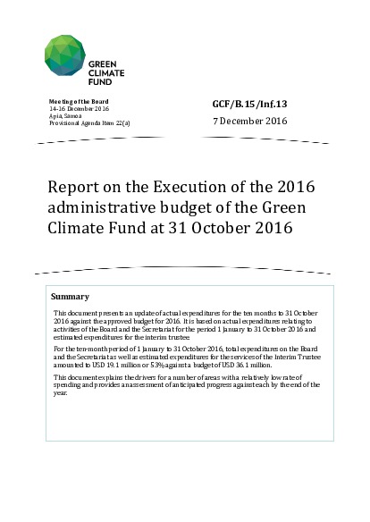Download Report on the execution of the administrative budget for 2016 Document cover for Report on the execution of the administrative budget for 2016