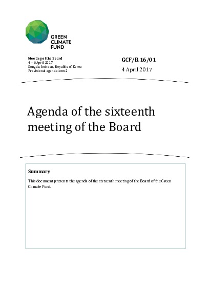Document cover for Agenda of the sixteenth meeting of the Board