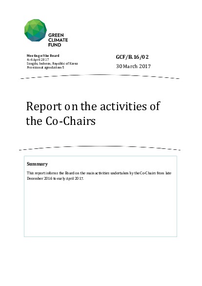 Document cover for Report on the activities of the Co-Chairs